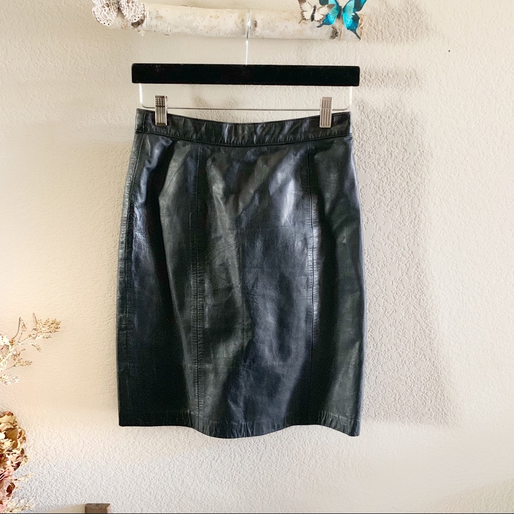 Vintage Leather Pencil Black Skirt